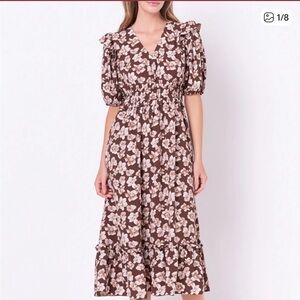 English Factory Brown Floral Long Sleeve Dress
